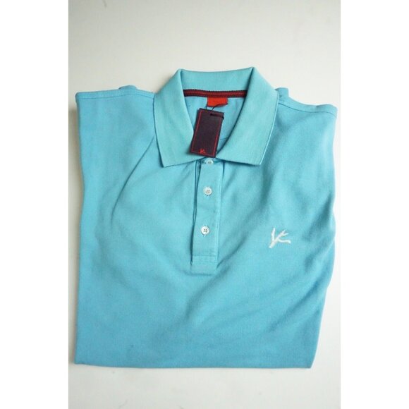 Isaia Sky Blue Coral Logo Embroidered Short Sleeve Cotton Polo Shirt 2XL XXL NEW
